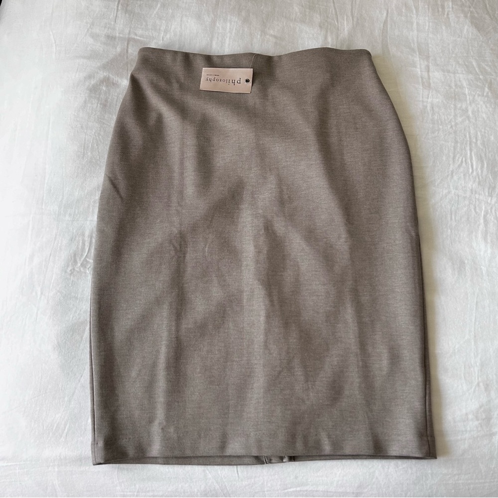 New Philosophy Ponte Heathered Taupe Pencil Skirt